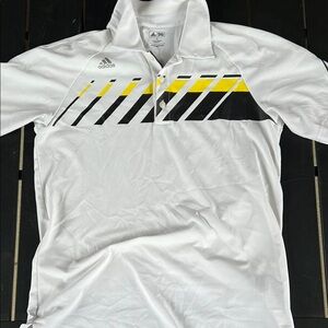 Adidas White and Yellow Polo Shirt with Dynamic Stripes